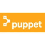 Puppet logo with orange text and connected node symbol.