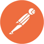 Postman logo with orange circle and rocket icon.
