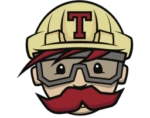 Travis CI logo with a cartoon engineer wearing a red helmet.