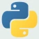 Two intertwined snakes form the Python logo, with one blue on the left and one yellow on the right, symbolizing the Python programming language.
